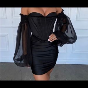 house of cb beau black satin corset dress